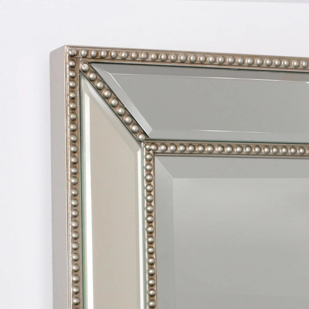Champagne Silver Beaded Glass Framed Vanity Mirror - Rectangle for Bathroom & Living Room - 20"x32" Z524863