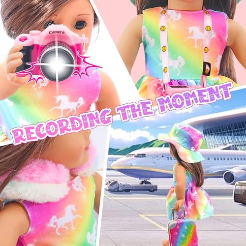18 Inch Doll Travel Set with Suitcase, Dress, Camera, Phone, Neck Pillow & Sunglasses M666