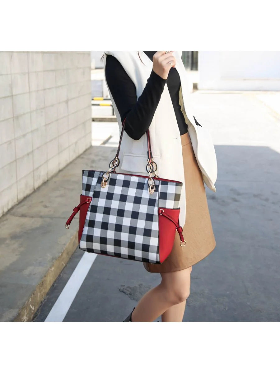 Checkered Tote Handbag with Wallet B8234