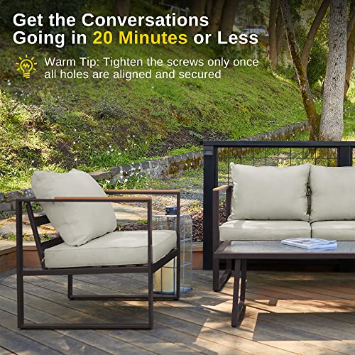 4-Piece Outdoor Patio Set with Sofa and Tempered Glass Table F97509