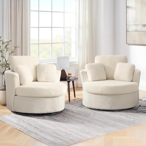 Swivel Barrel Chair with Ottoman for Living Room Bedroom, White W553228
