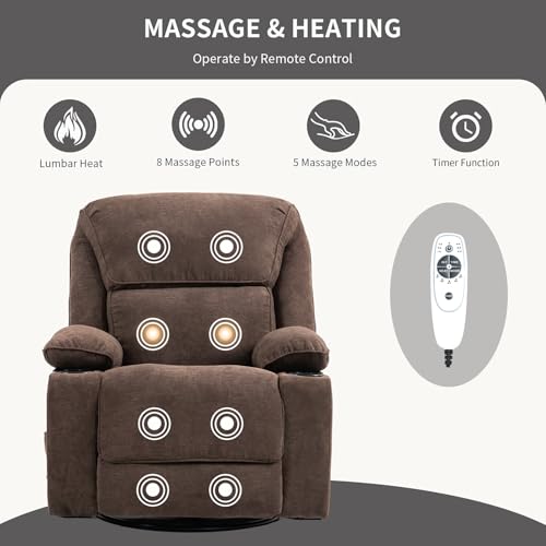 Massage Heated Swivel Rocking Recliner Chair with Cup Holders Z657