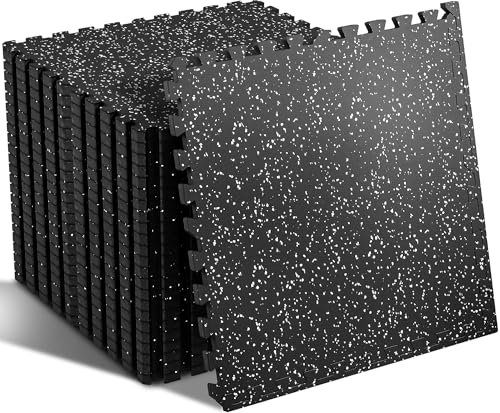 24 Pcs Interlocking EVA Foam Gym Mats with Rubber Top, Black A6287