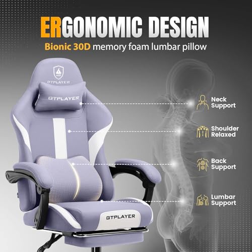 Gaming Chair Ergonomic Office Chair with Foot Rest, Breathable Fabric Computer Chair with Headrest and Lumbar Support V504535