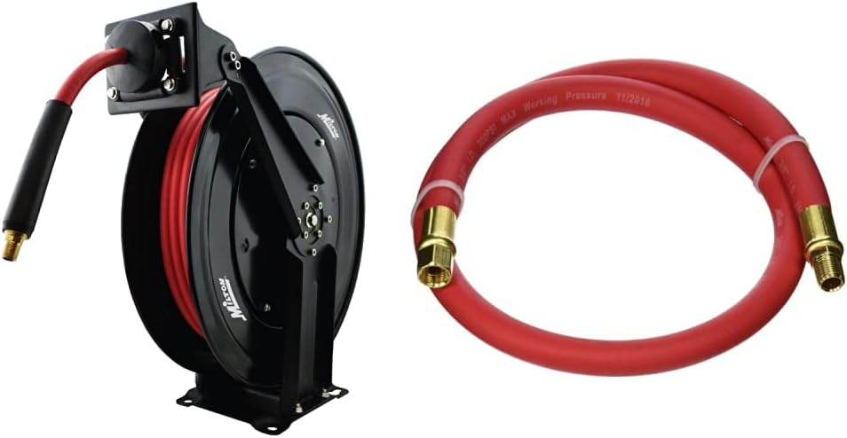 Milton 2760-50D Steel Dual Arm Auto-Retractable Air Hose Reel and 3 ft. Rubber Hose