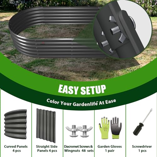 Galvanized Raised Garden Bed Oval Metal Planter Box for Vegetables Flowers A9593