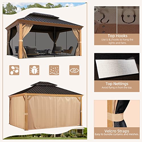12x16 ft Hardtop Gazebo with Galvanized Steel Roof, Curtains and Netting V821