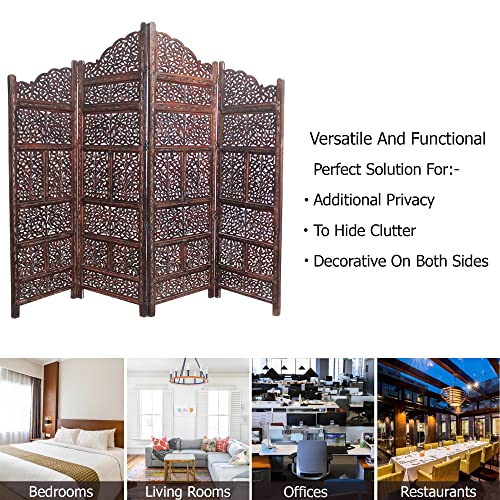4 Panel Folding Wood Room Divider, Antique Brown, 72 x 80 L396608