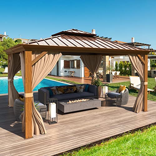 12x16 ft Hardtop Gazebo with Galvanized Steel Roof, Curtains and Netting V821