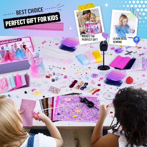 Fashion Designer Kit for Girls with 6 Mannequins, Arts and Crafts Sewing Kit for Kids Ages 8-12 H249