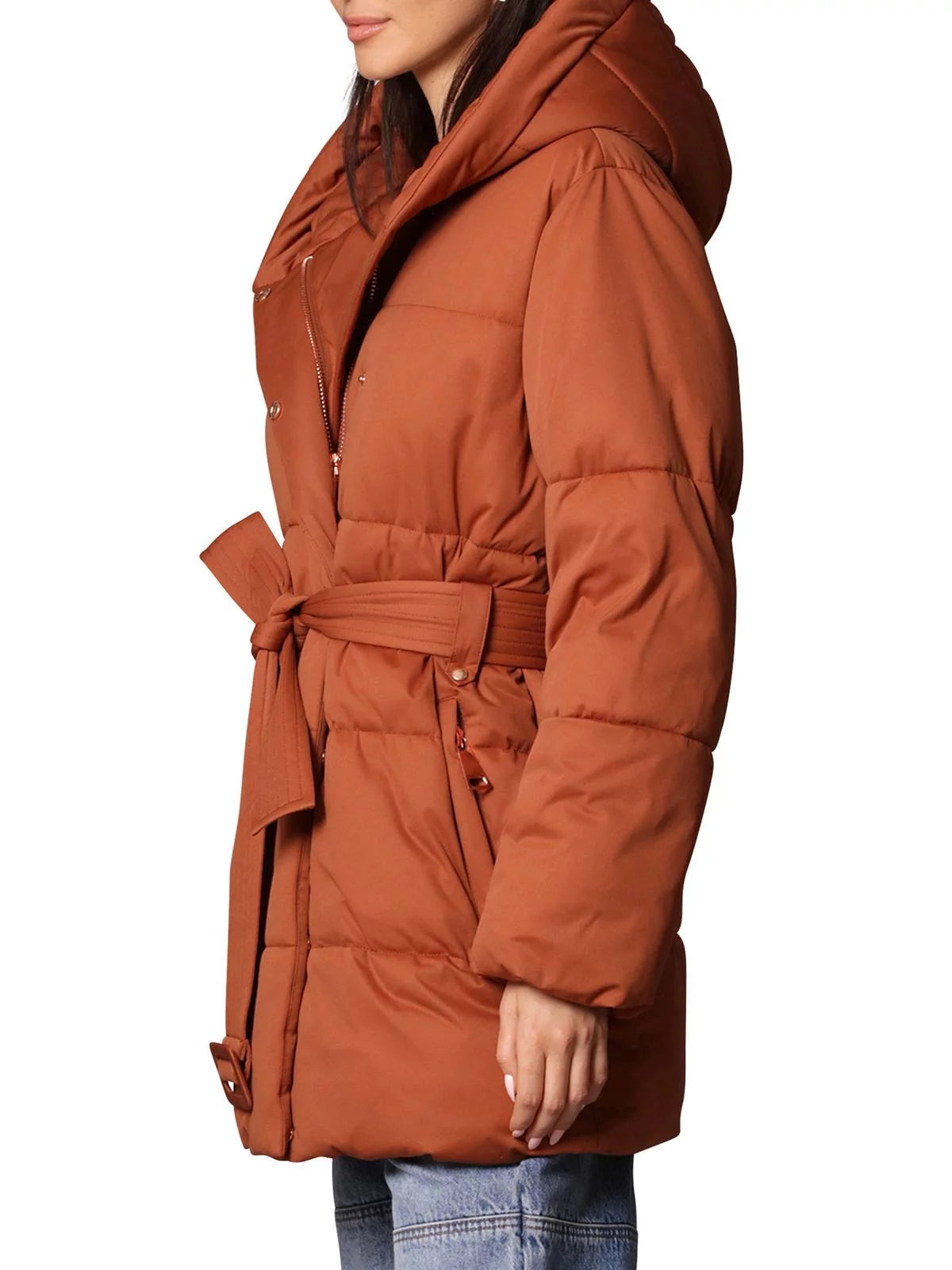 Women's Hooded Wrap Puffer Coat with Belt C1679