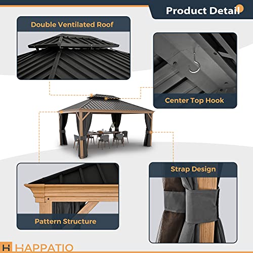 10' x 12' Hardtop Gazebo with Galvanized Steel Double Roof, Netting and Curtains W925480