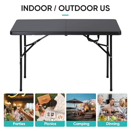 Portable 4 Foot Plastic Folding Table, Indoor Outdoor Heavy Duty, White R80992