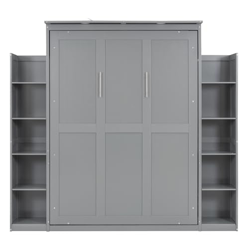 Full Size Murphy Bed with Shelves and LED Lights W133815