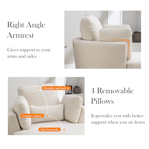 Oversized Swivel Barrel Chair with Ottoman, Chenille, Beige X252712