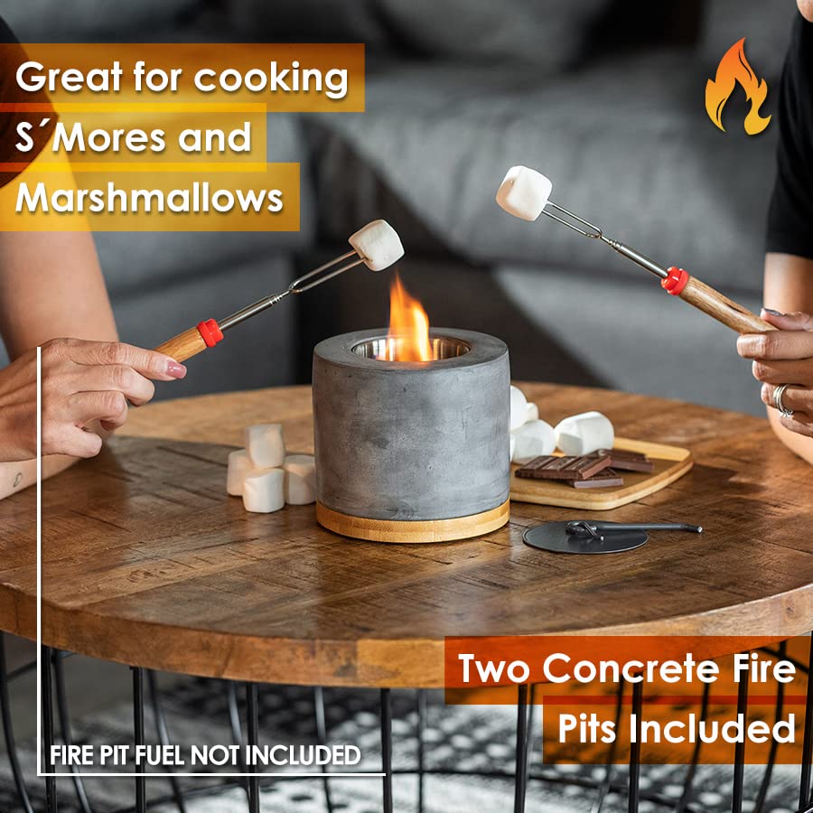 Concrete Tabletop Fire Pit with Bamboo Base and Roasting Forks X191736