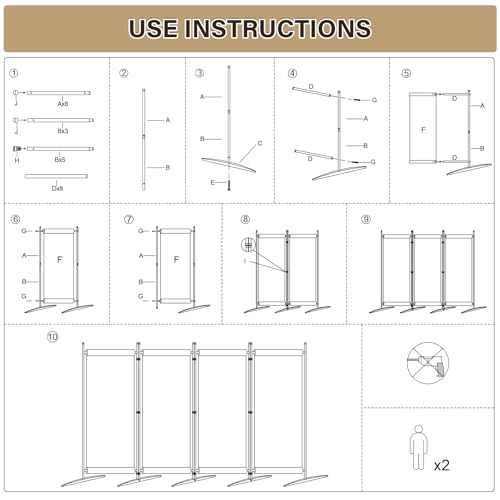 Room Divider 4 Panel, 80" W Portable Wall Divider for Room Separation, Freestanding Partition, Folding Privacy Screen F999430