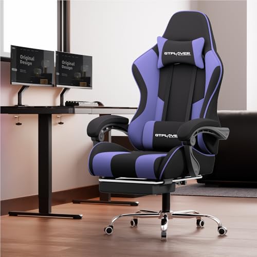 Gaming Chair with Footrest and Lumbar Support, Height Adjustable, 360° Swivel, Blue U7447
