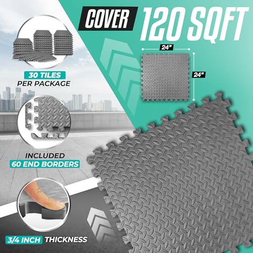 Puzzle Exercise Mat for Home Gym, EVA Interlocking Foam Floor Tiles with Border I79139