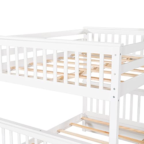 Twin Over Full Bunk Bed with Slide and Stairs for Kids E212