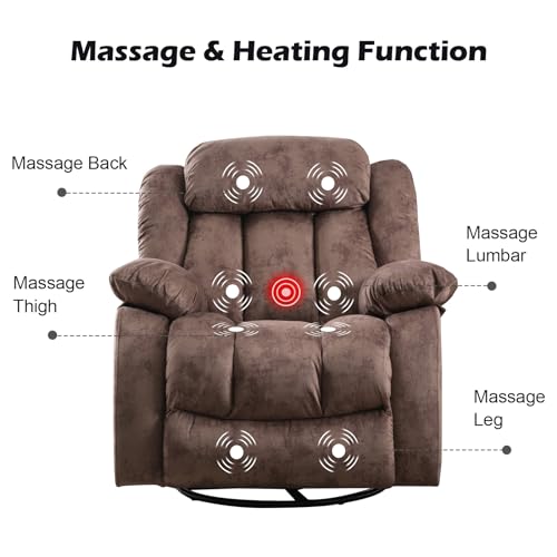 Massage Swivel Rocker Recliner Chair with Heat and Vibration, 360 Degree Swivel Manual Recliners, Grey Y4896