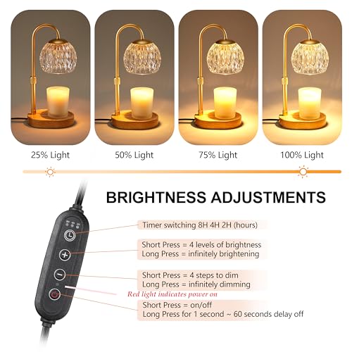 Candle Warmer Lamp with Timer and Dimmer, Adjustable Height, Gold J4263