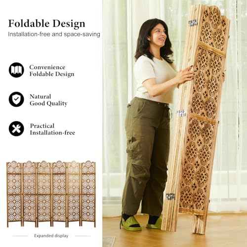 Wood Carved Room Divider 4 Panel Folding Screen Z937290