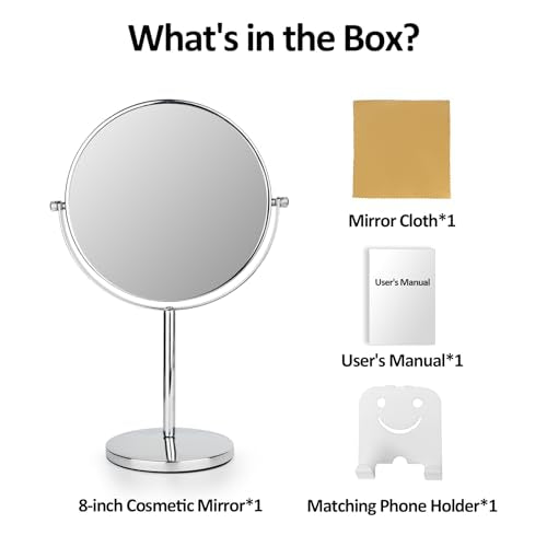 8" LED Lighted Makeup Mirror, 1x/10x Magnifying, Rechargeable, 360° Rotation F4760