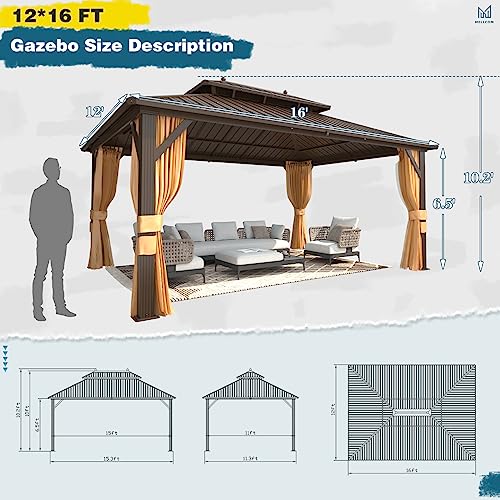 10'x13' Hardtop Gazebo with Polycarbonate Double Roof, Aluminum Frame, Curtains and Netting N263
