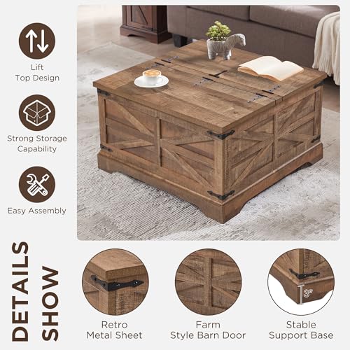 Farmhouse Lift Top Coffee Table with Storage, 36" Wood Square Center Table G51641