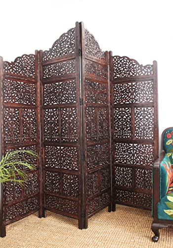 4 Panel Folding Wood Room Divider, Antique Brown, 72 x 80 L396608