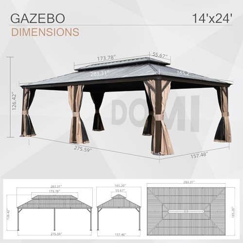 10 x 10 ft Hardtop Gazebo with Netting and Curtains, Galvanized Steel Roof for Patio and Garden X50618