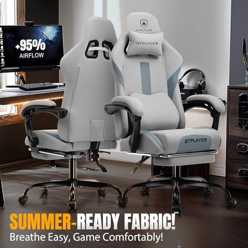 Gaming Chair Ergonomic Office Chair with Foot Rest, Breathable Fabric Computer Chair with Headrest and Lumbar Support V504535