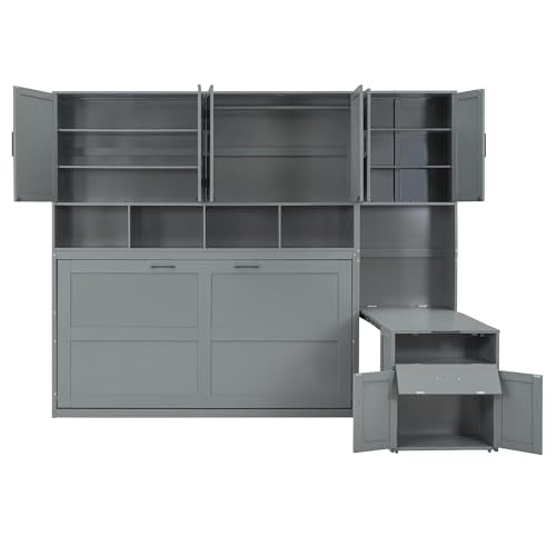 Twin Murphy Bed with Wall Frame, Closet, Drawers and Desk, White D510253