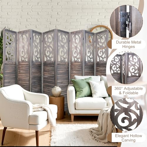 6 Panel Wooden Room Divider with Shelves B102027