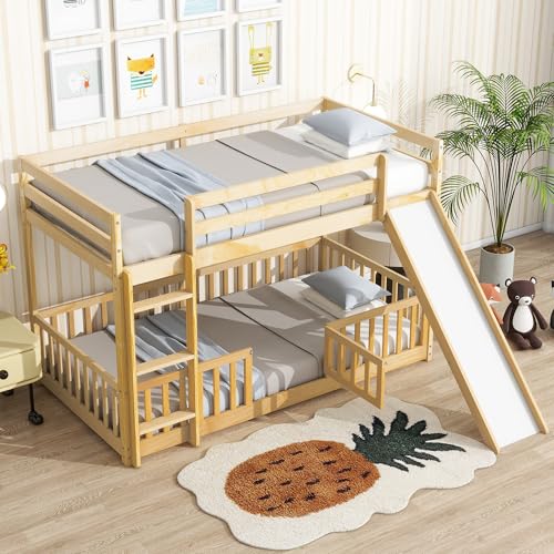Twin Over Full Bunk Bed with Slide and Storage Stairs C57577