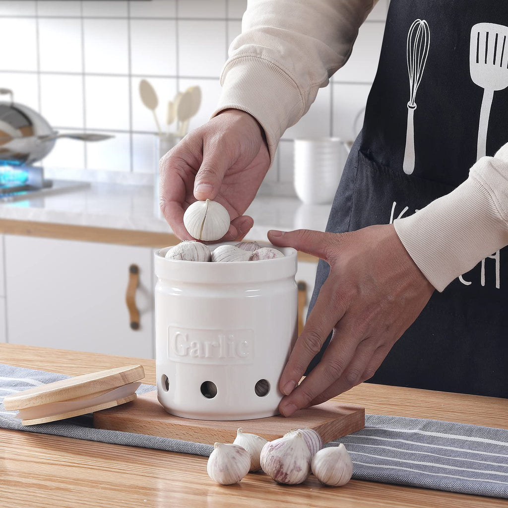 Garlic Keeper with Lid, Ceramic Garlic Saver V6431