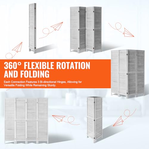 Wood Room Divider, 4 Panel Folding Privacy Screen, 66.9 Inches Tall, Indoor Wooden Partition A907