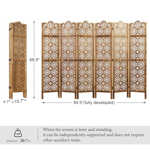 Wood Carved Room Divider 4 Panel Folding Screen Z937290