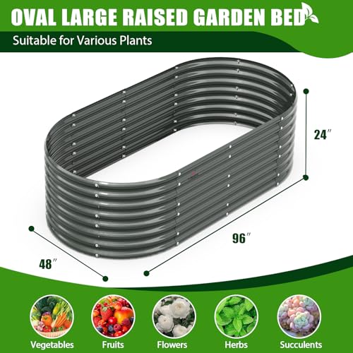 Galvanized Raised Garden Bed Oval Metal Planter Box for Vegetables Flowers A9593