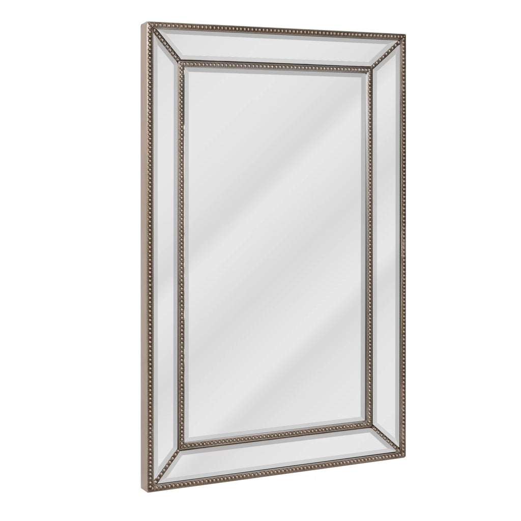 Head West Champagne Silver Metro Beaded Glass Framed Vanity Mirror - Rectangle Mirror for Bathroom & Living Room - Bevel-Edge Design with 4 D-Ring Hangers for Vertical & Horizontal Placement - 20"x32"