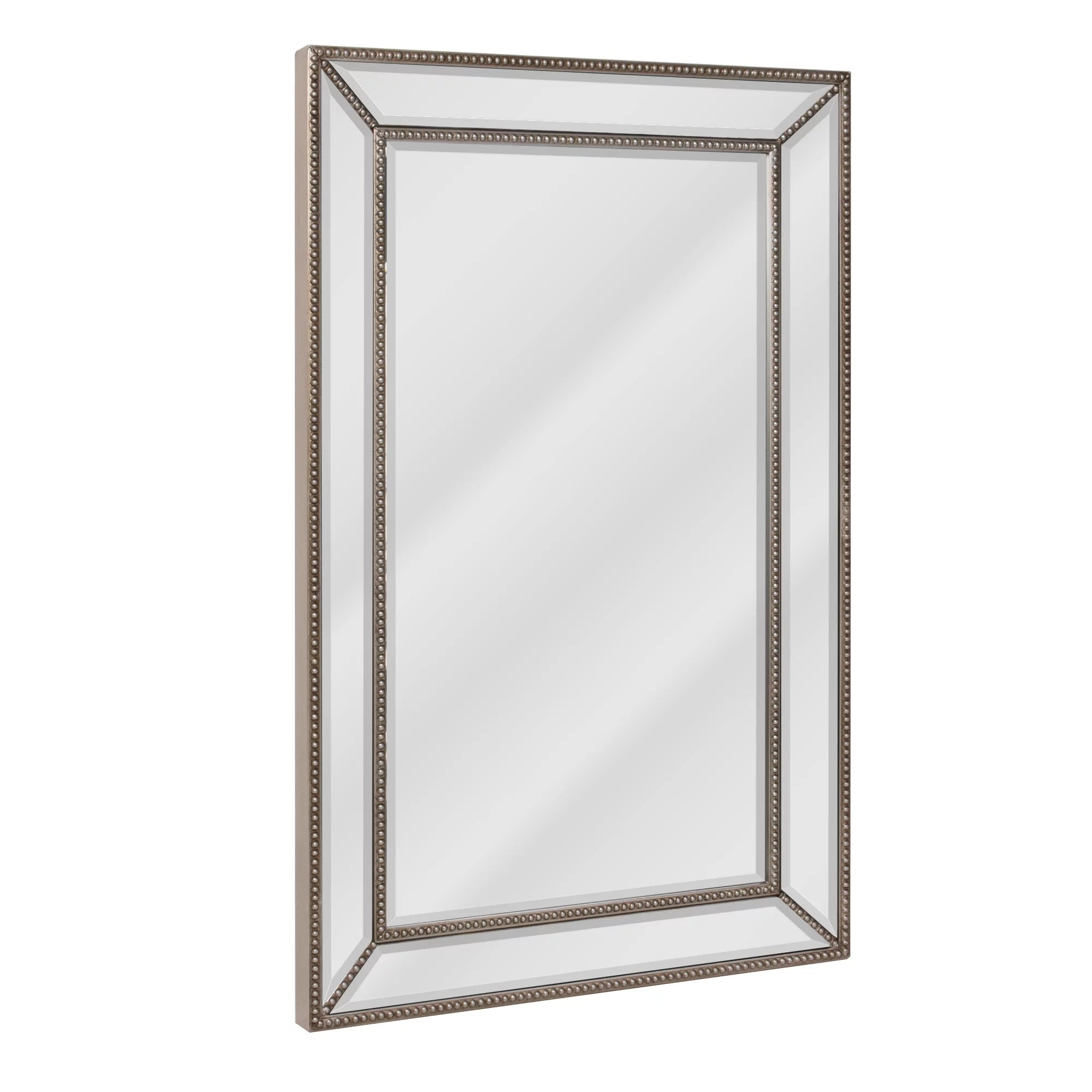Head West Champagne Silver Metro Beaded Glass Framed Vanity Mirror - Rectangle Mirror for Bathroom & Living Room - Bevel-Edge Design with 4 D-Ring Hangers for Vertical & Horizontal Placement - 20"x32"