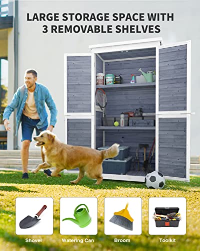 Outdoor Storage Cabinet with 3 Shelves, Double Lockable Wooden Garden Shed Z175
