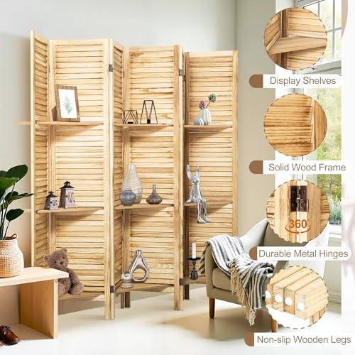 6 Panel Wooden Room Divider with Shelves B102027