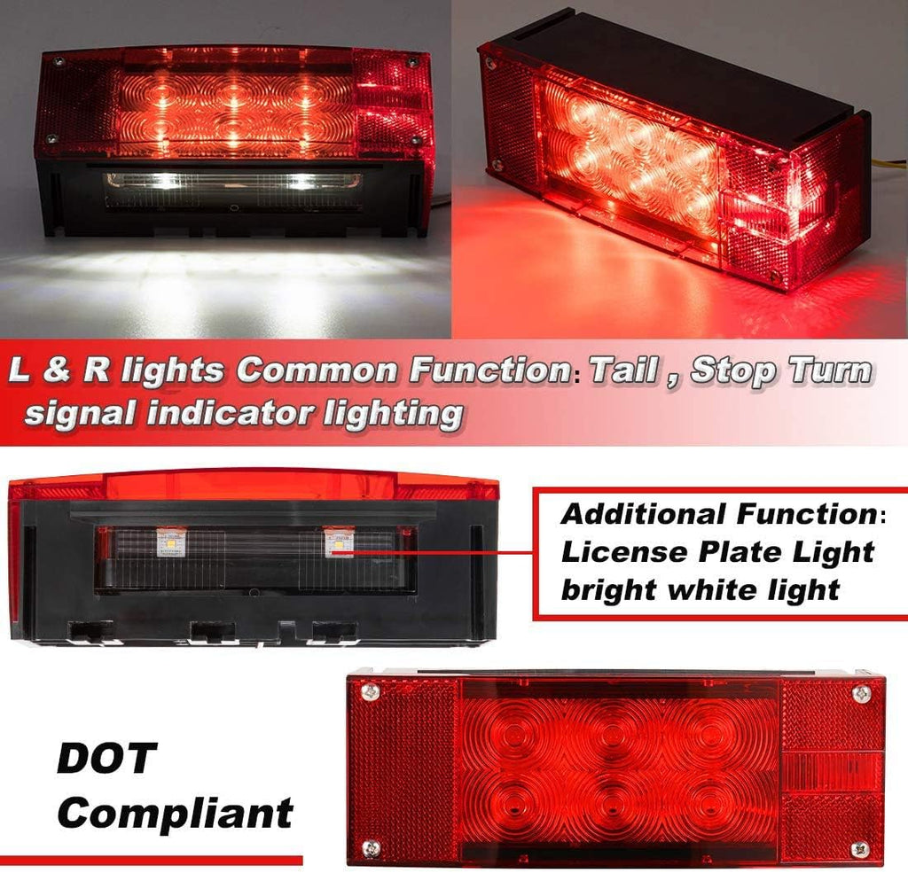 2PCS 12V LED Submersible Rectangular Trailer Lights, Tail Stop Turn Running Lights Kit U685139