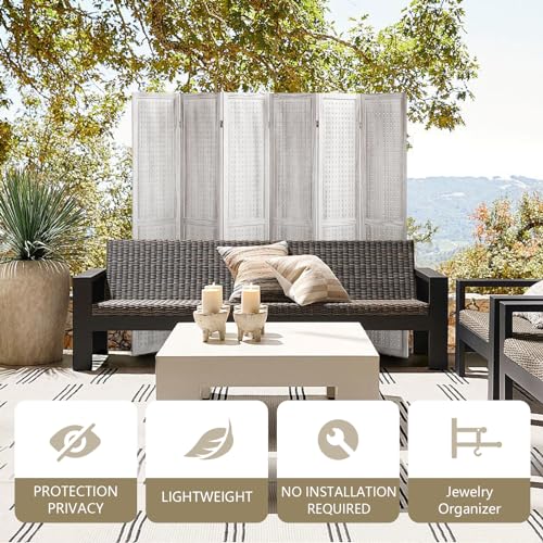 Wooden Pegboard Room Divider, 5.6Ft Folding Privacy Screen P5676