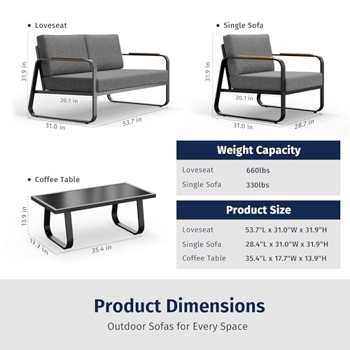 4-Piece Outdoor Patio Set with Sofa and Tempered Glass Table F97509