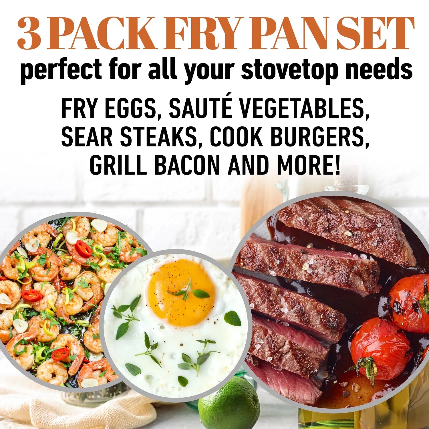 Copper Cast Frying Pan Set, Nonstick Cookware T172