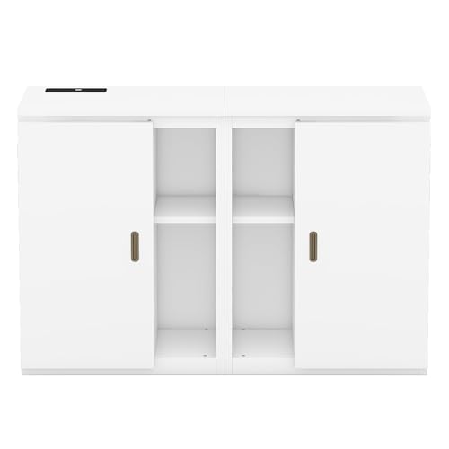 Murphy Bed Chest with Shelves, Foldable Wood Platform Bed Frame I45495