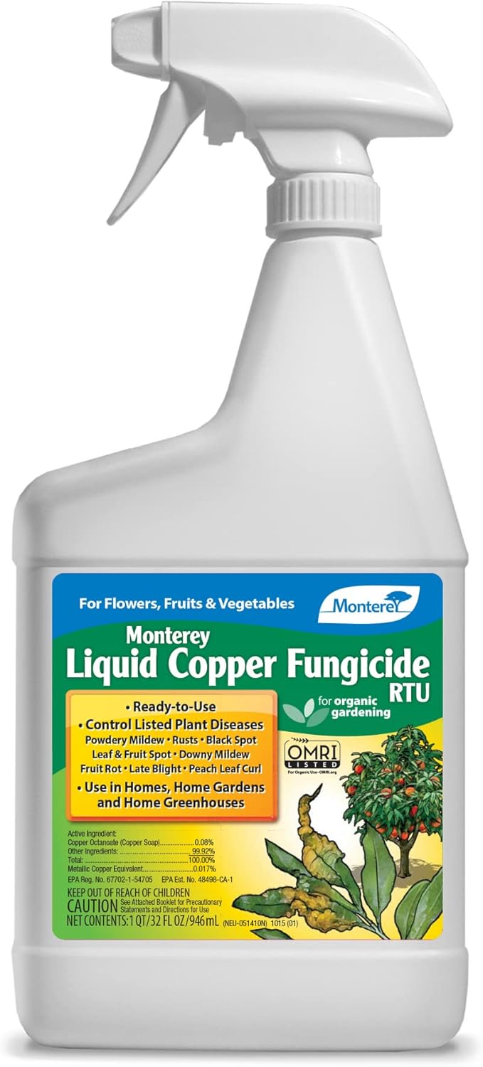Monterey Liquid Copper Fungicide RTU - Organic Gardening Fungicide for Flowers, Fruits, & Vegetables - 32 oz